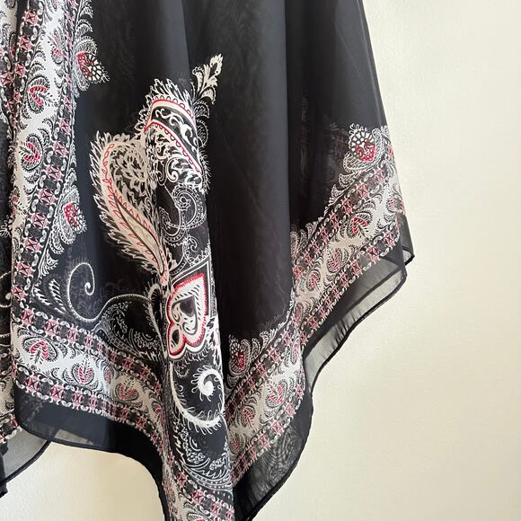 J. Jill Two-Way Button Front Lightweight Patterned Poncho Sweater Black OS - Picture 4 of 6